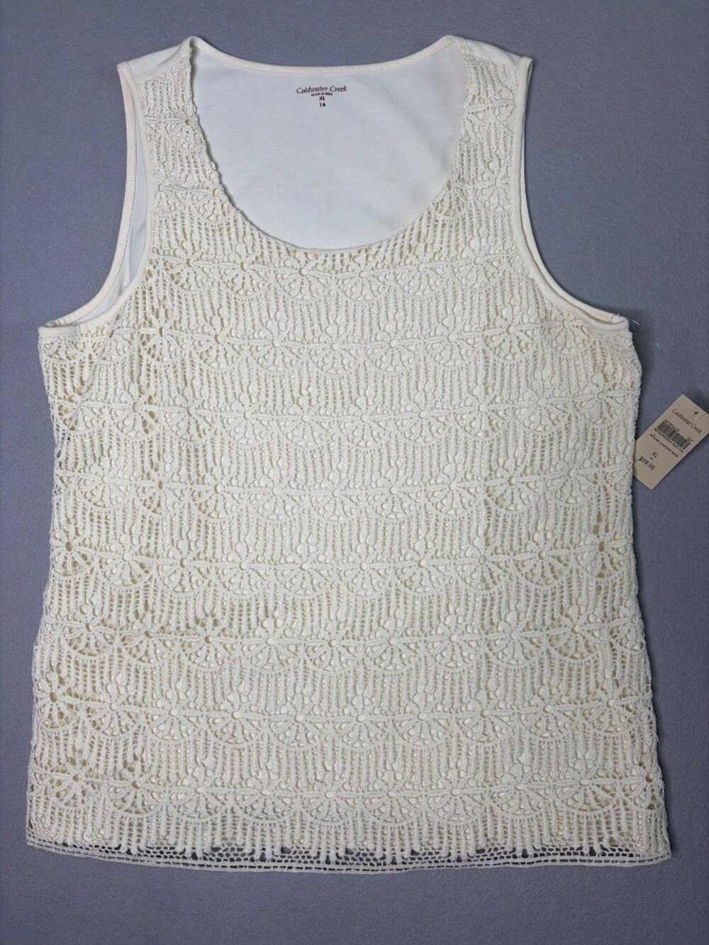 NWT Coldwater Creek Ivory Crochet Tank Size XL 16 Casual Boho